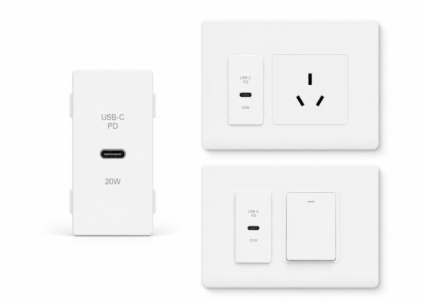 Knight Volt sockets, switches and USB-C power delivery modules