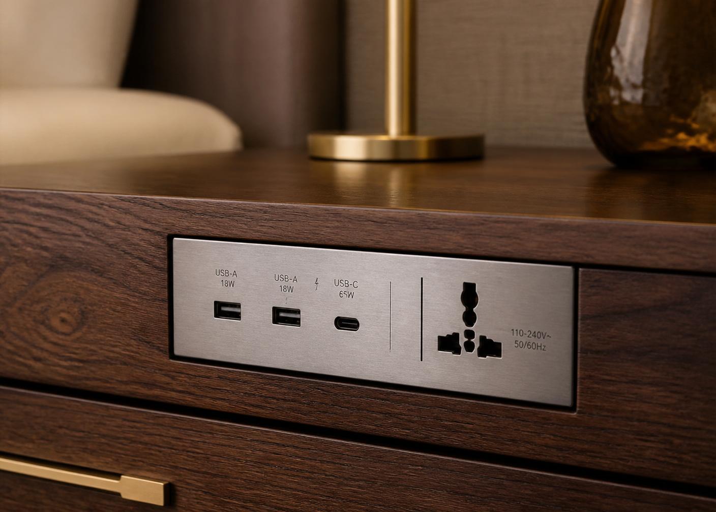 Knight Volt bedside media hub with USB-A and USB-C charging